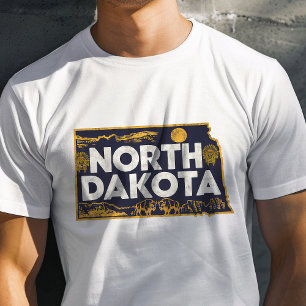 Camiseta Ícone de Viagem Retro Dakota do Norte Gráfico