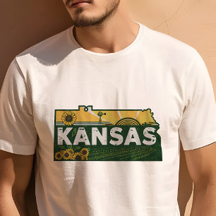 Camiseta Ícone de Viagem Retro Kansas Gráfico