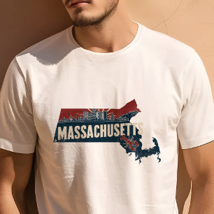 Camiseta Ícone de Viagem Retro Massachusetts Gráfico