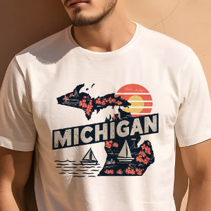 Camiseta Ícone de Viagem Retro Michigan Gráfico