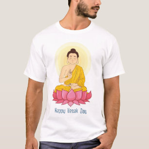 Camiseta ícone do dia feliz de vesak buda sentado budismo