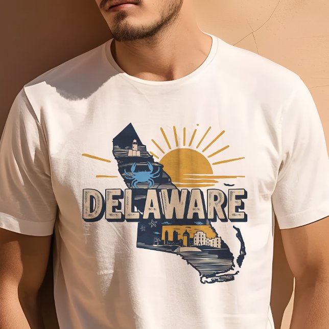 Camiseta Ícone Retro de Viagem Delaware Gráfico (Criador carregado)