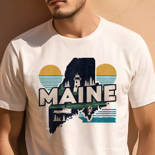 Camiseta Ícone Retro de Viagem Gráfico do Maine Icônico