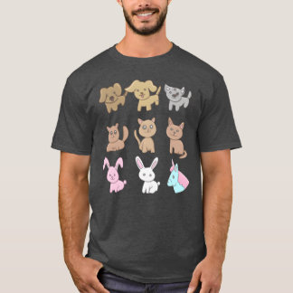 Camiseta Ícones de Animais Cachorros Fofos Gatos Amor por A