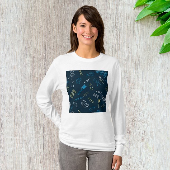 Camiseta Ícones de churrasco Ferramentas de grelhamento de  (Criador carregado)