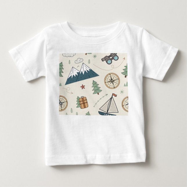 Camiseta Ícones de Mapa de Viagem para Crianças Padrão (Frente)