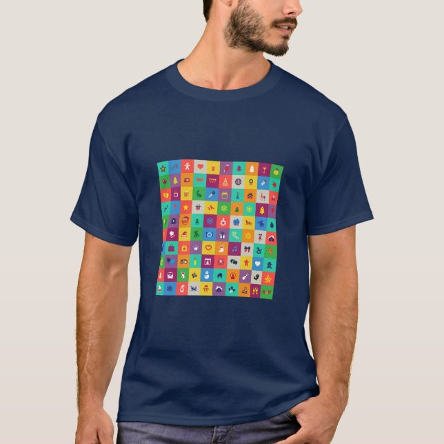 Camiseta Ícones de Natal multicolores (Frente)