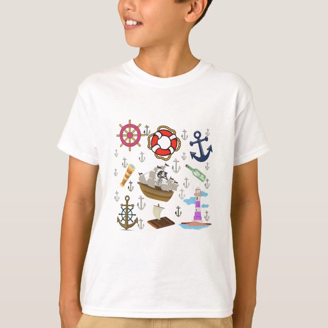 Camiseta Ícones divertidos para crianças no oceano - Mar li (Frente)