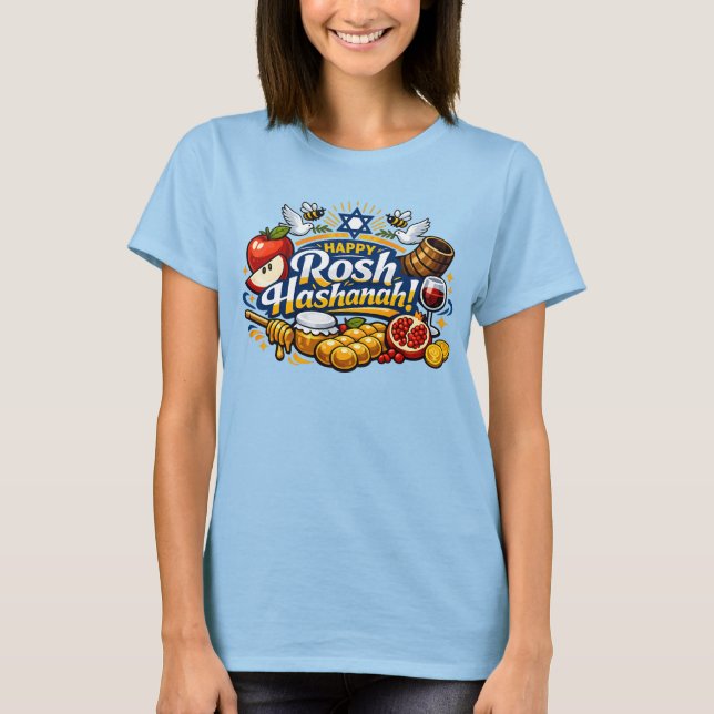 Camiseta 🍯 🍎🐟 Ícones Felizes de Rosh Hashaná (Frente)