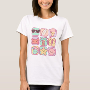 Camiseta Ícones Kawaii de Verão – Coleção de Vibrações de P