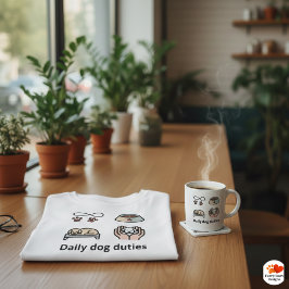 Camiseta Ícones Minimalistas de Cuidados Diários com o Cach