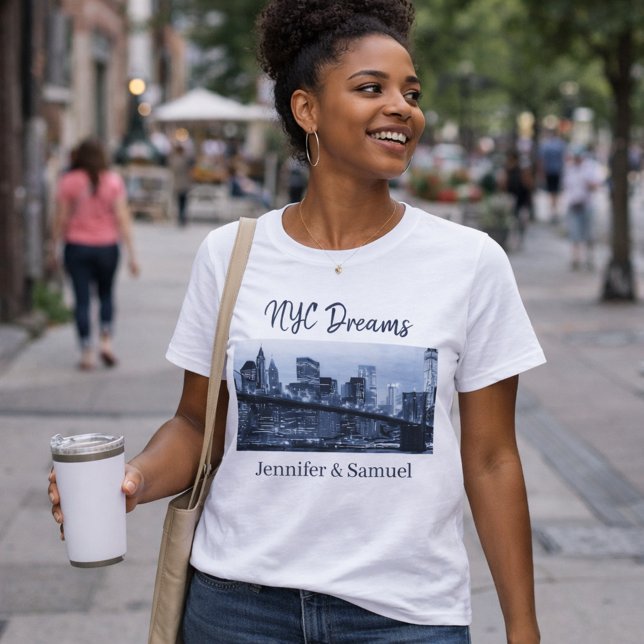 Camiseta Iconic Brooklyn Bridge NYC Dreams Romantic Couples (Criador carregado)