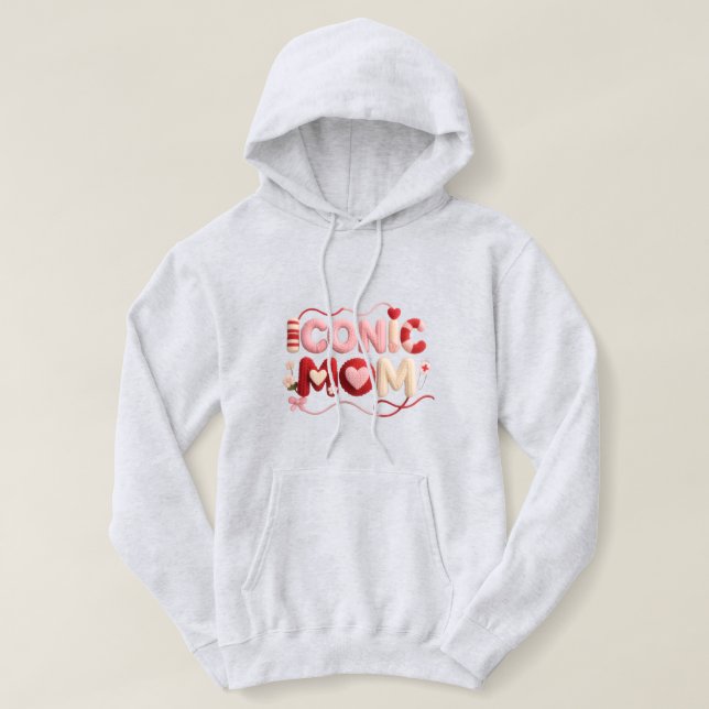 Camiseta Iconic Mom Faux Yarn Style Hoodie – Cozy Women’s  (Frente do Design)