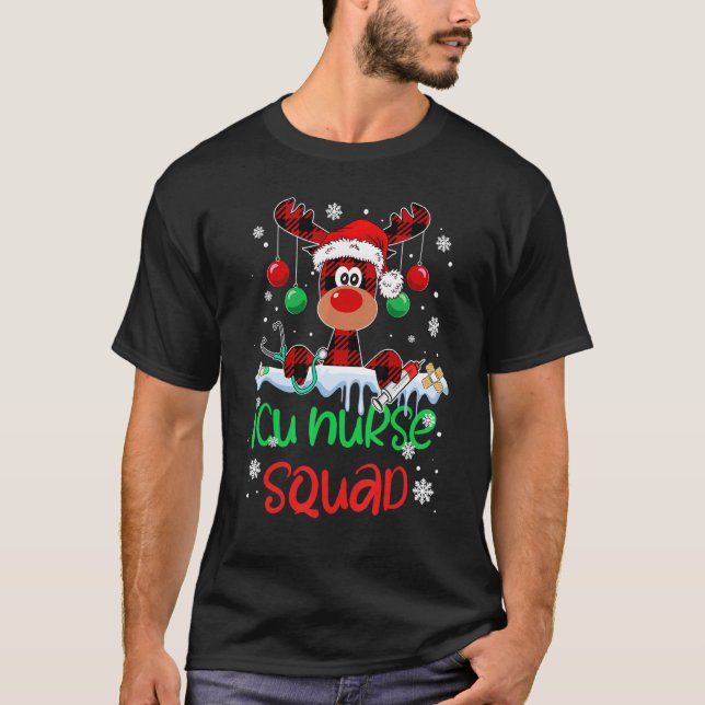 Camiseta ICU Nurse Squad Christmas Reindeer Matching Pajama (Frente)
