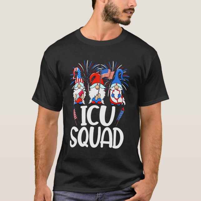 Camiseta ICU Squad Gnomes Nurse 4th Of July Stethoscope Pat (Frente)