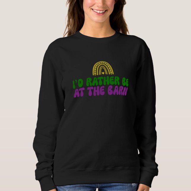 Camiseta I'd Rather Be at The Barn Horse Rainbow Farm Cowgi (Frente)
