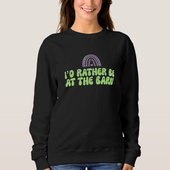 Camiseta I'd Rather Be at The Barn Horse Rainbow Farm Cowgi (Frente)