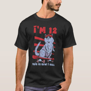 Camiseta Idade 12 Ano Nascimento Rua Gato Patinação Patins 