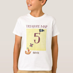 Camiseta Idade 5 do mapa do tesouro do pirata com nome