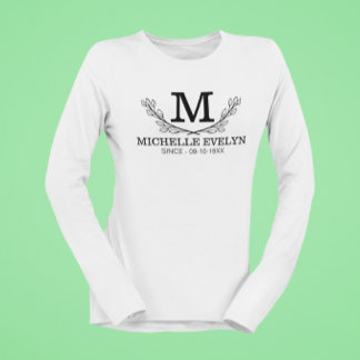 Camiseta Idade do Monograma Personalizado de Nome Preto e B