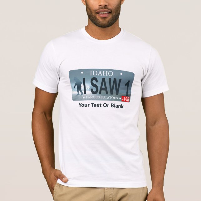 Camiseta Idaho "I Saw 1" Sasquatch License Plate (Frente)