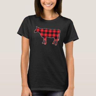 Camiseta Ideia de Natal Vaca Xadrez Vermelho Família Combin