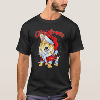 Camiseta Ideia de Pijama de Natal com Luzes de Natal e Corg