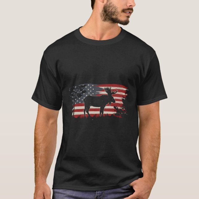 Camiseta Ideia de Presente de Alce Americano com Bandeira d (Frente)