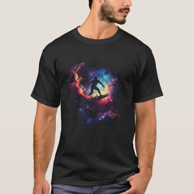 Camiseta Ideia de Presente de Surfista de Nebulosa Espacial (Frente)