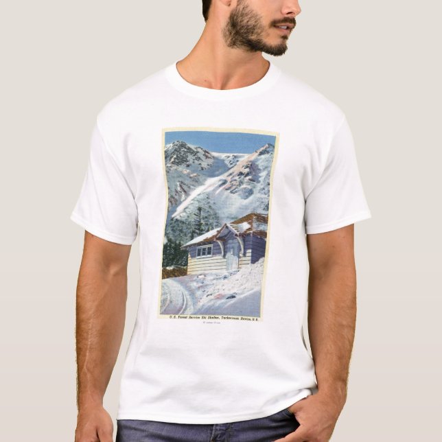 Camiseta Ideia de um abrigo do esqui do serviço florestal (Frente)