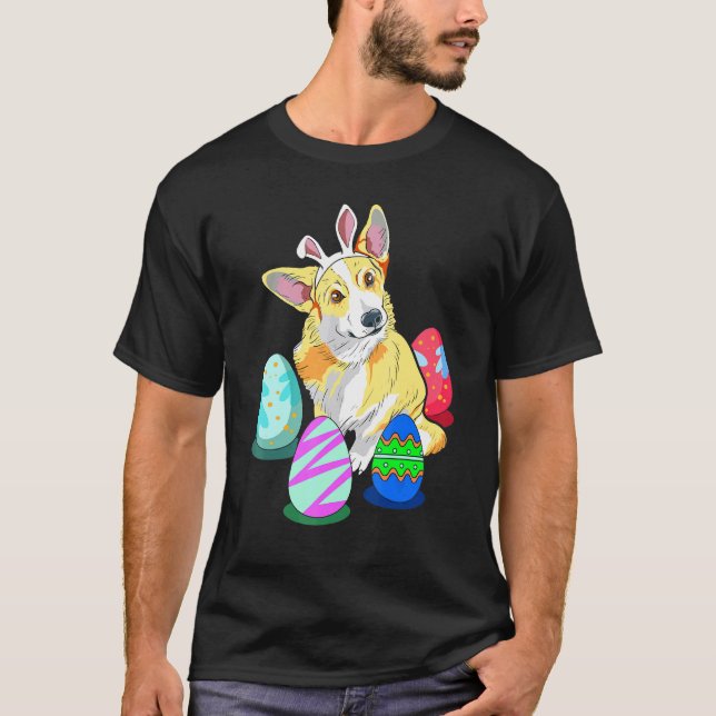Camiseta Ideia Fofa de Páscoa para Corgi com Ovos de Páscoa (Frente)
