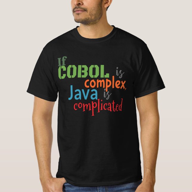 Camiseta Idiomas de Programação do Cobol e Java (Frente)