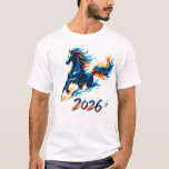 Camiseta IGNITE,Midnight Ember Stallion Graphic<br><div class="desc">Make a powerful statement with the 'Galaxor' 2026 Midnight edition. This design features a dynamic stallion engulfed in high-contrast electric blue and fiery orange flames, specially optimized to pop against deep black fabrics. Symbolizing untamed energy and the unstoppable spirit of the year 2026, the fluid lines and vibrant 'ember' textures...</div>