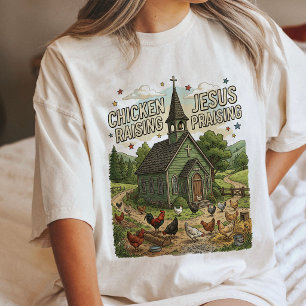 Camiseta Igreja de Criação de Galinhas e Louvor a Jesus
