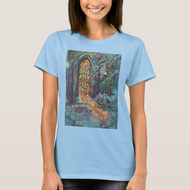 Camiseta Igreja de Natal Vintage com Vitral (Frente)