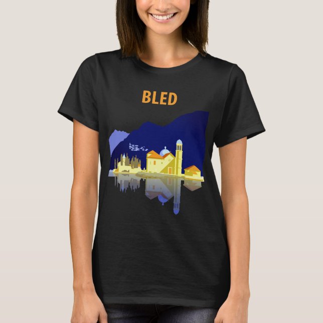 Camiseta Igreja do Lago Bled Reflexo Azul Viagem (Frente)