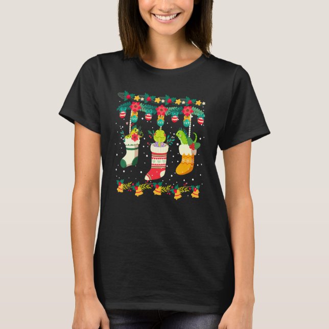Camiseta Iguana Christmas Stocks X Mas Lights Pajama Matchi (Frente)