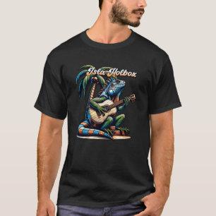 Camiseta Iguana da Isla Holbox Tocando Guitarra Sob Uma Pal