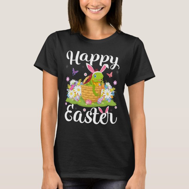 Camiseta Iguana Easter Ovo Caçando Páscoa Floral de Iguana  (Frente)