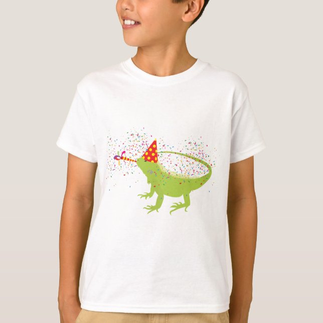 Camiseta Iguana Lizard Partilhando Animais Tendo uma Festa (Frente)
