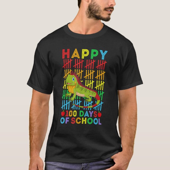 Camiseta Iguana Teacher Student Happy 100 Days of School (Frente)