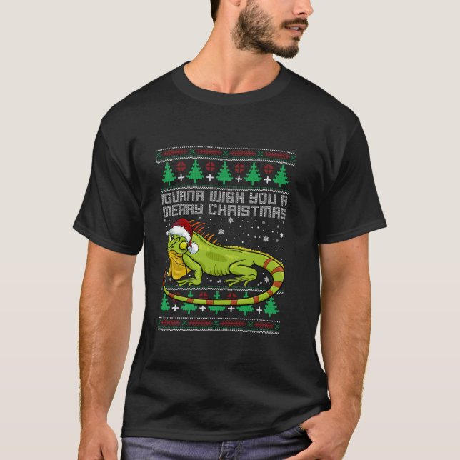 Camiseta Iguana Ugly Christmas Sweater Xmas Lizard Long Sle (Frente)