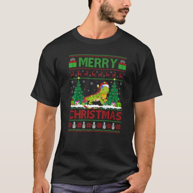 Camiseta Iguana  Xmas Tree Lights Ugly Santa Iguana Christm (Frente)