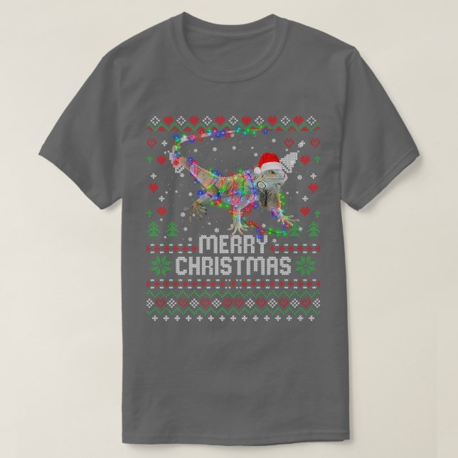 Camiseta Iguanas Santa Hat Animal Christmas Tree Hole Hol (Frente do Design)