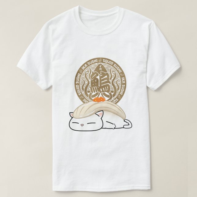 Camiseta Ika Squid Sushi Cat (Frente do Design)
