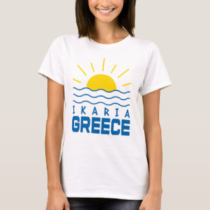 Camiseta Ikaria Grécia Sol e Ondas Marítimas Mulheres
