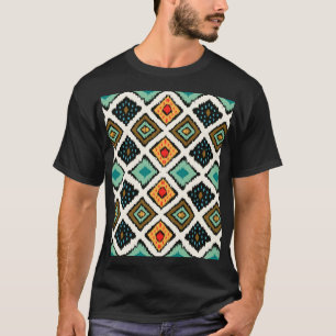 Camiseta Ikat geométrico, textura tribal folclórica.