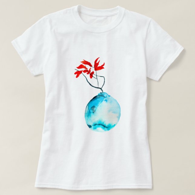 Camiseta Ikebana Blue Vase watercolor art (Frente do Design)
