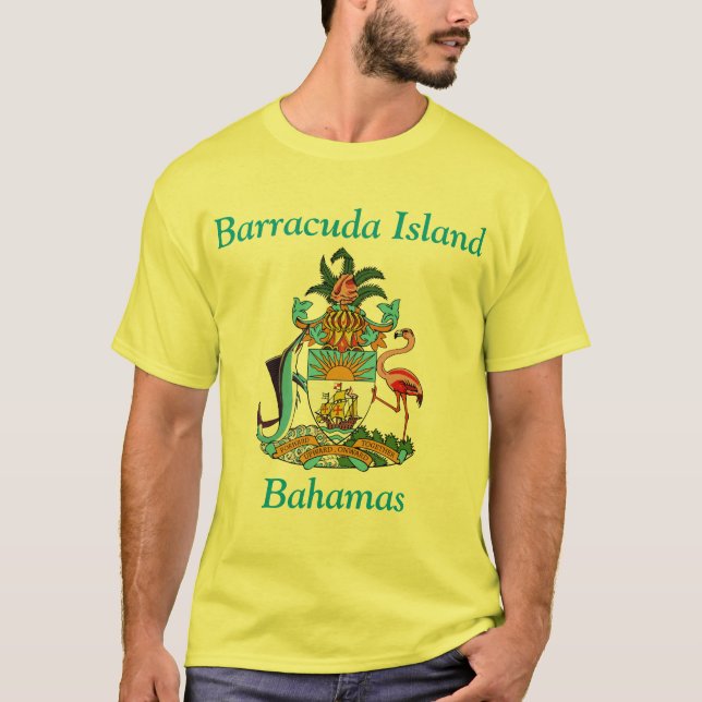 Camiseta Ilha Barracuda, Bahamas com Casaco de Armas (Frente)