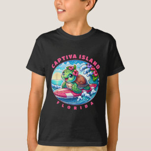 Camiseta Ilha Captiva Flórida Garota Surfista Fofa Tartarug